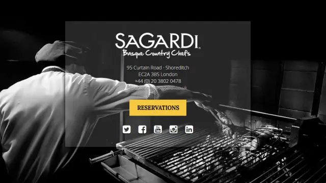 Página de inicio de la web del restaurante en Londres.