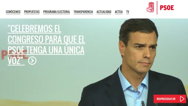 Así luce este jueves la página web del PSOE.