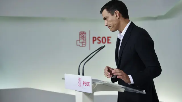 Pedro Sánchez durante una rueda de prense ante la celebración del Comité Federal