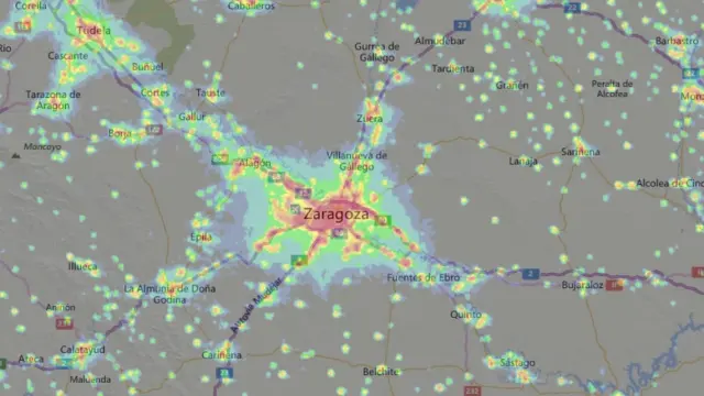 Mapa de contaminación en Zaragoza.