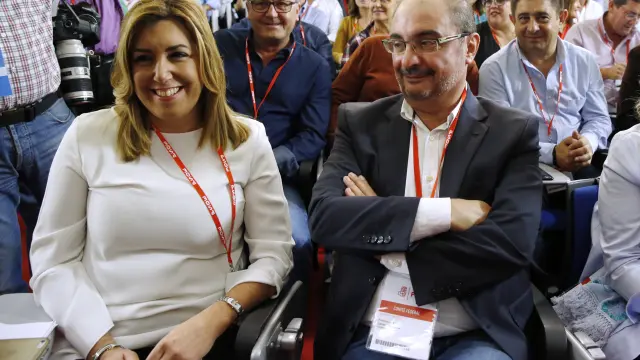 Susana Díaz, junto a Lambán, durante el Comité Federal del PSOE