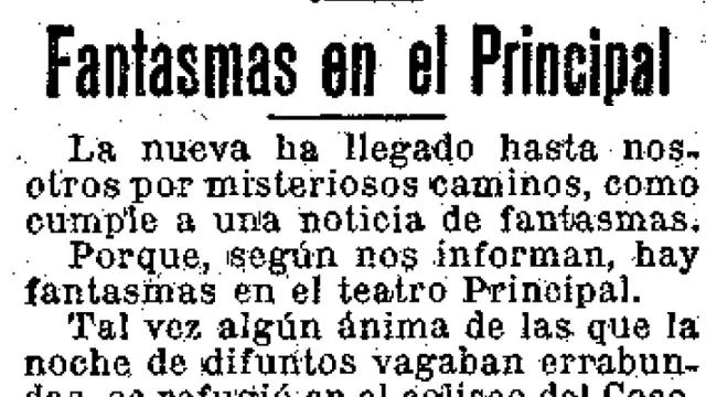 Noticia publicada por HERALDO DE ARAGÓN sobre la aparición de un fantasma en el Teatro Principal.