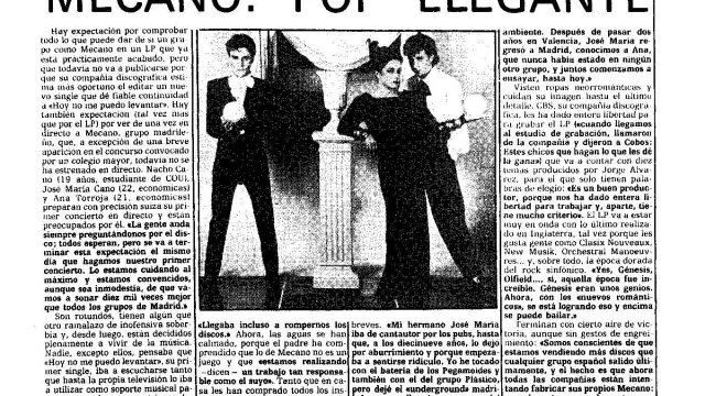 Primera noticia sobre Mecano aparecida en HERALDO DE ARAGÓN, el 15 de noviembre de 1981.