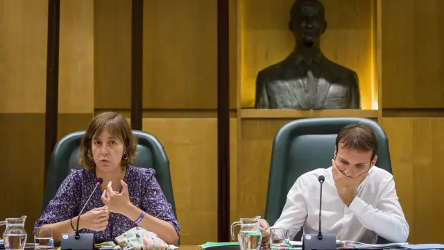 Los concejales de ZEC Teresa Artigas y Pablo Muñoz, en la comisión de pleno del pasado octubre.