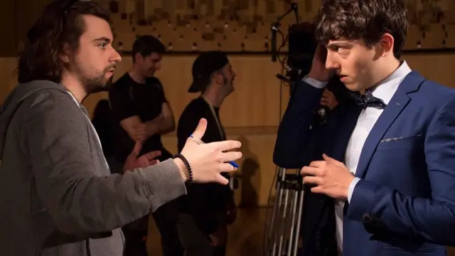 El director Felipe Sanz (izquierda) y Jorge Clemente, durante el rodaje de 'Dos Segundos de Silencio'