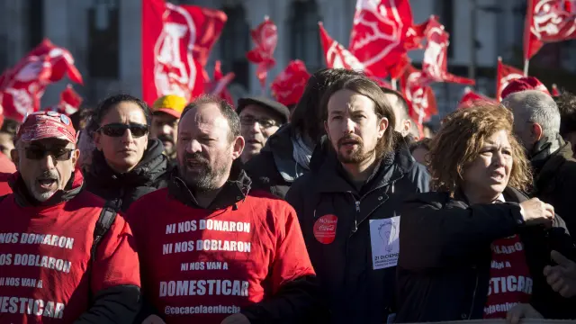 Pablo Iglesias durante la manifestación de este domingo.