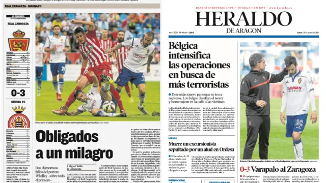 Dos páginas del Heraldo de Aragón en las que se recogían algunos aspectos de las dos últimas visitas del Girona a Zaragoza, con sendas victorias por 0-3 de los catalanes.