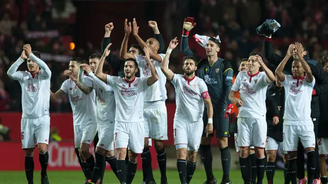 Celebración de los jugadores del Sevilla