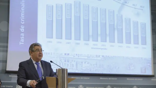 Juan Ignacio Zoido durante la presentación del balance de criminalidad 2016.