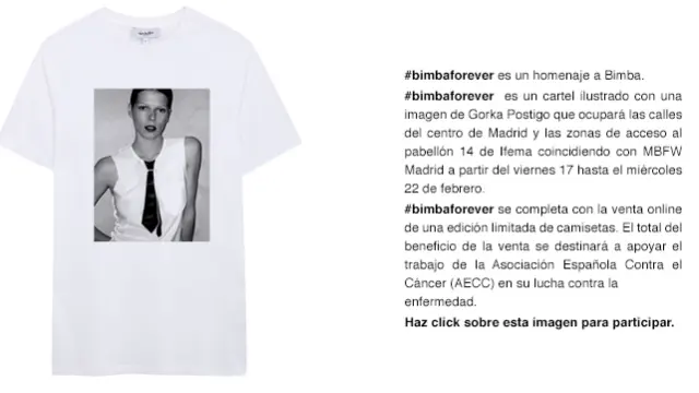Camiseta que ha puesto a la venta David Delfín en su web para rendir homenaje a Bimba Bosé y recabar dinero contra el cáncer.