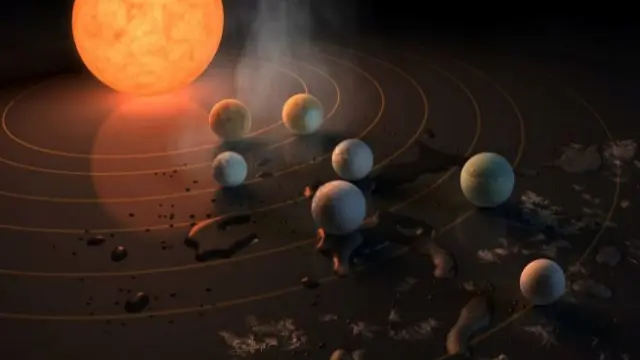 Recreación artística de la NASA de siete planetas orbitando la estrella enana roja.