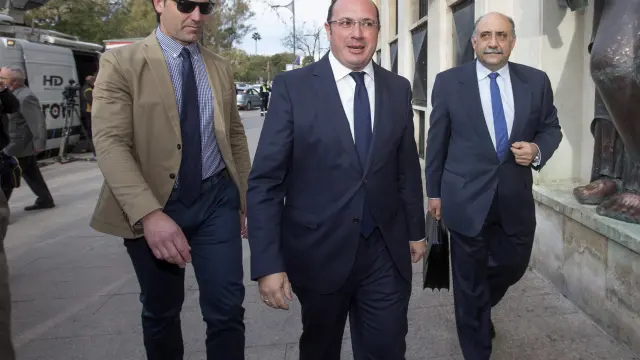 El presidente de Murcia, Pedro Antonio Sánchez, a su llegada al Tribunal