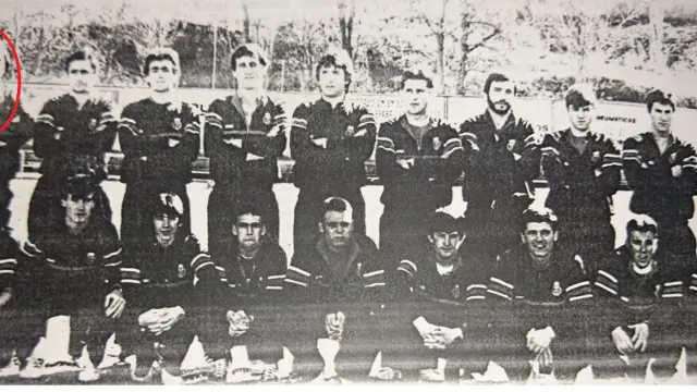 Jorge Rodríguez (parte superior izquierda de la imagen) junto a Casanova, Bordetas, Estallo, Galindo, Pino o Palacín, entre otros jugadores del Jacetano de la temporada 1986.
