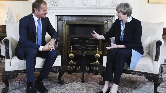 La primera ministra británica, Theresa May, y el presidente del Consejo Europeo, Donald Tusk, en una foto de archivo.
