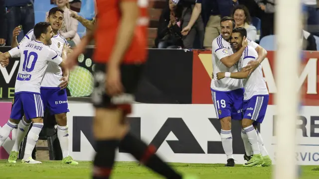 Ángel celebra el gol del triunfo ante el Mallorca.