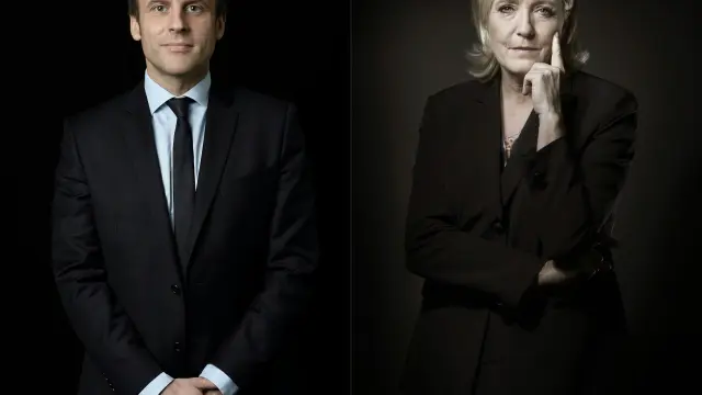 Combo de imágenes de Macron y Le Pen.