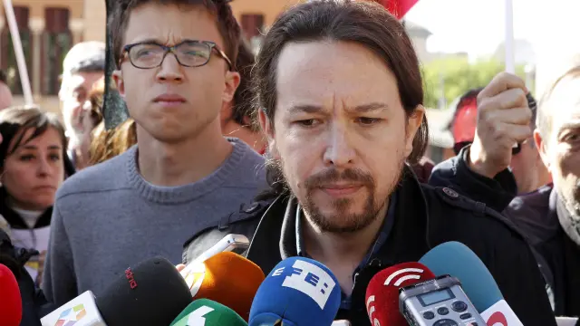 El secretario general de Podemos, Pablo Iglesias, este lunes en una manifestación en Madrid.