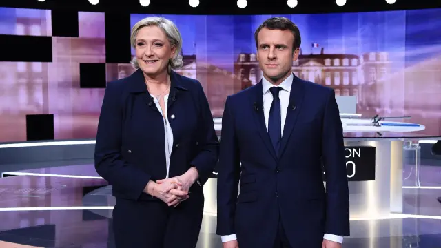 Le Pen y Macron, antes del debate de este miércoles.