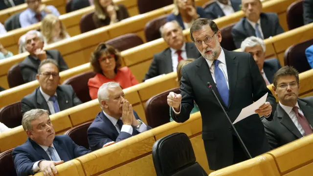 Rajoy, este martes en el pleno del Senado.