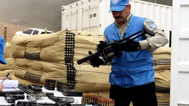 Las armas entregadas este martes a la misión de la ONU.
