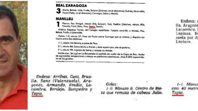 Bernardo Tapia junto a algunas alineaciones extraídas de las crónicas de HERALDO.