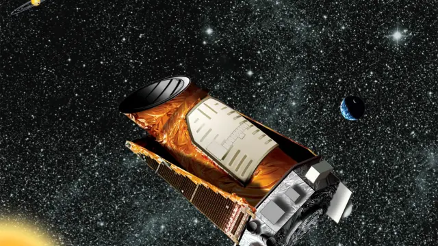 Una recreación del telescopio Kepler en su carrera por el espacio.