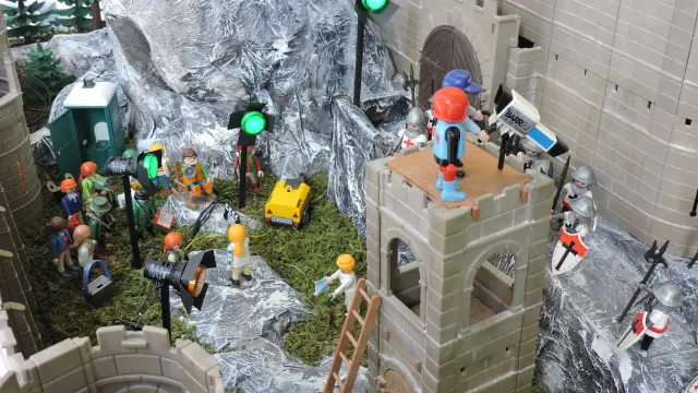 Un detalle de la maqueta con muñecos de Playmobil que recrea el rodaje de 'El Reino de los cielos'.