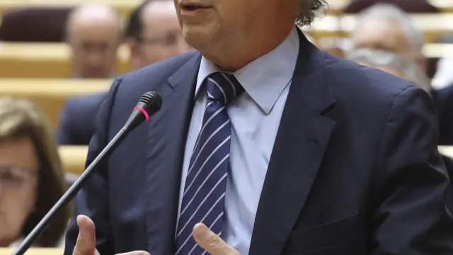 El ministro de Hacienda, Cristóbal Montoro, durante su intervención en la sesión de control al Gobierno en el pleno del Senado.