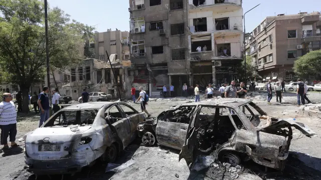 Lugar del atentado en el centro de Damasco.