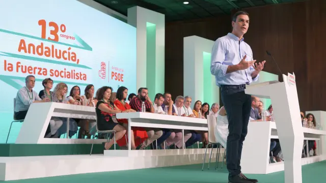 Pedro Sánchez este domingo en la clausura del 13º congreso de unos socialistas andaluces.