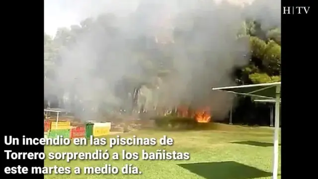 Un incendio en las piscinas de Torrero sorprende a los bañistas