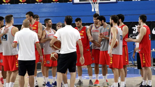 La selección de baloncesto, durante un entrenamiento en la preparación previa al Eurobasket.