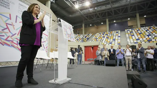 Ada Colau, este domingo en la asamblea de Unidos Podemos en Zaragoza.