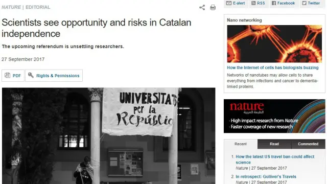 Editorial de 'Nature' titulado "Crisis catalana".