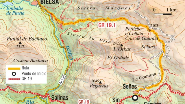Mapa de la ruta Chistau-Bielsa.