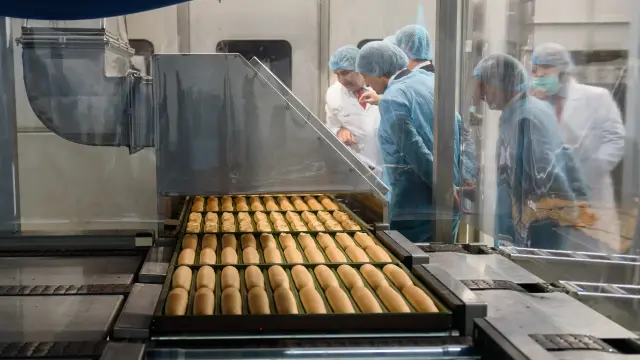 La planta de Alagón fabrica 3.000 baguettes a la hora de pan fresco sin gluten.