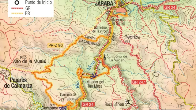 Mapa de la ruta de los balnearios de Jaraba.