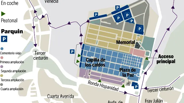 Mapa del cementerio de Torrero