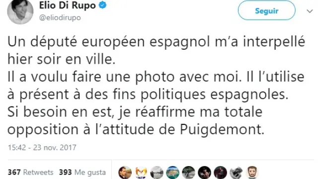 El tuit del ex primer ministro belga.