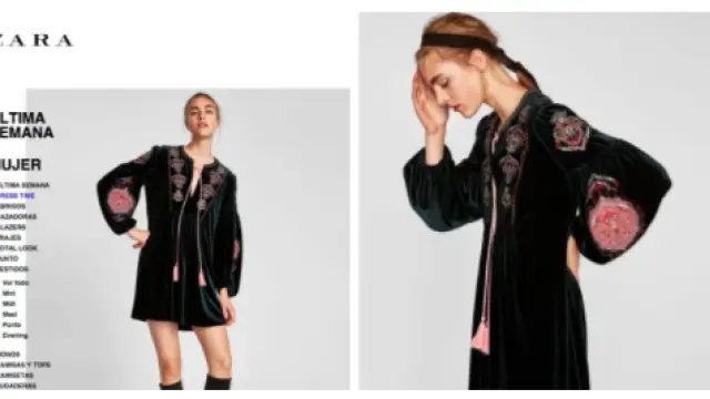 El vestido en la página de Zara