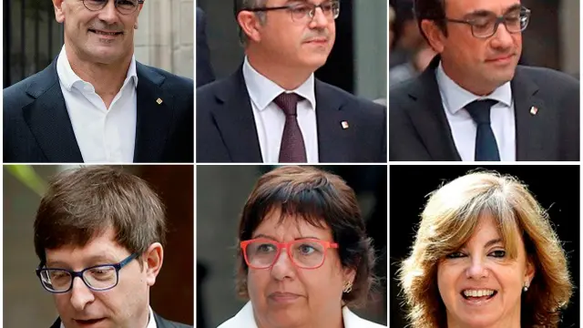 Combo con los exconsejeros de la Generalitat Raül Romeva, Jordi Turull, Josep Rull, Carles Mundó, Dolors Bassa y Meritxell Borràs (de izquierda a derecha y de arriba a abajo).