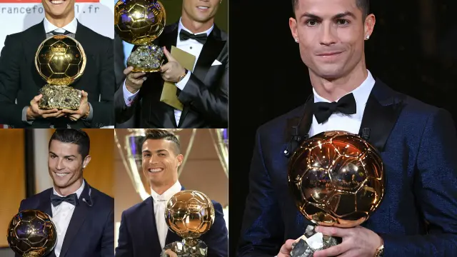 Cristiano Ronaldo con sus cinco balones de oro