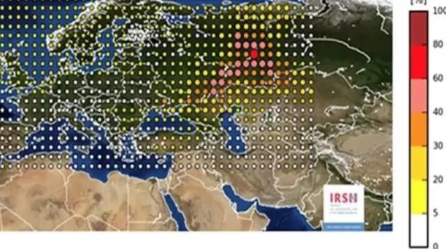 La nube radiactiva que recorrió Europa, según el IRSN.