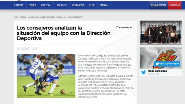 Información publicada por el Real Zaragoza en su página web oficial.