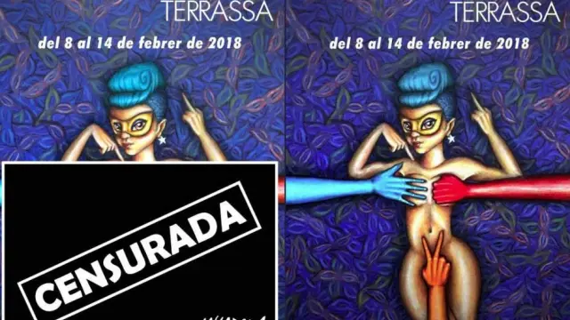 El cartel del Carnaval de Tarrasa aparece ahora con el mensaje "censurada".