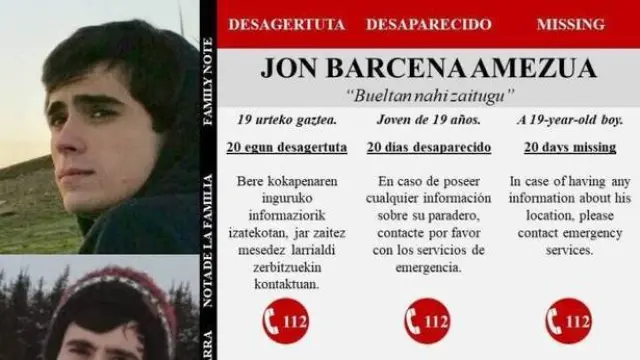Jon Bárcena desapareció el pasado 30 de diciembre.