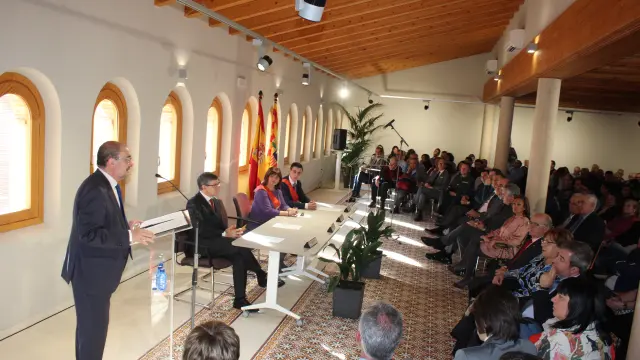 Momento de la intervención del presidente Javier Lambán, en el acto de inauguración.