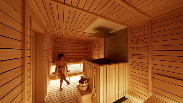 La sauna es una de las grandes mejoras en el hotel cápsula Nine Hours de Tokio.