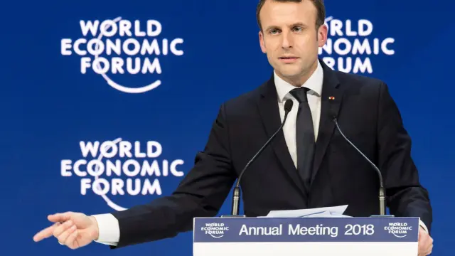 Emmanuel Macron durante su discurso en el Foro Económico Mundial de Davos.