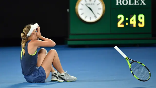 Wozniacki, en el momento de la victoria.